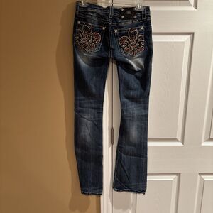 Miss Me Signature-Rise Boot Jeans Women Size 26 Embroidered Pocket 34 Inseam